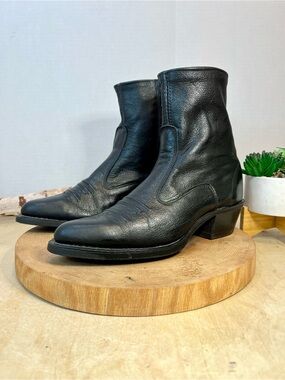 Vintage Texas Boot Company Black Leather Side Zip Western Boots USA 7D / 9